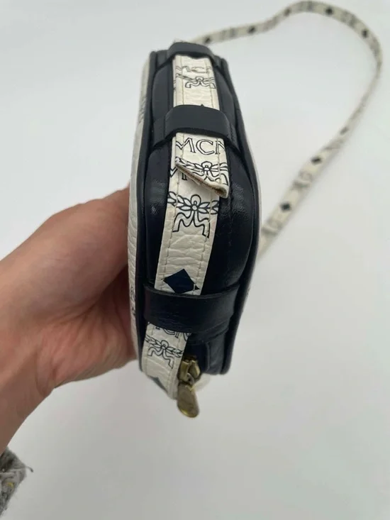 MCM Cream and Black Logo Crossbody with Gold Plaque - Picture 6 of 11